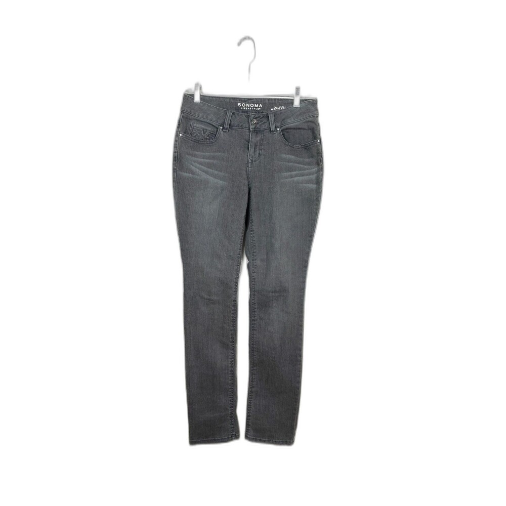 Sonoma Life + Style Jeans Mid Rise Size 2 Black Straight Faded Embossed Pockets - Picture 1 of 10